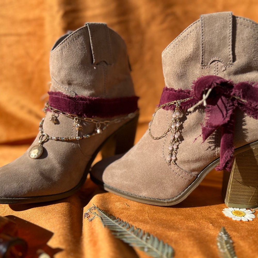 Suede Ankle Boots with Burgundy Accents
